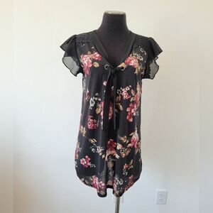 Tutta Bella Maternity Blouse Top Floral Lace Coquette Flutter Feminine Large